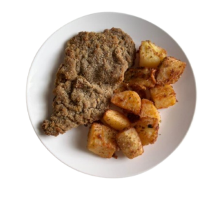 Milanesa con papas cubo